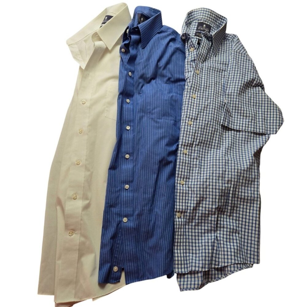 Stafford Lot of 3 Travel Dress Shirt Men 15 & 15.5 34/35 Button Up Short Sleeve